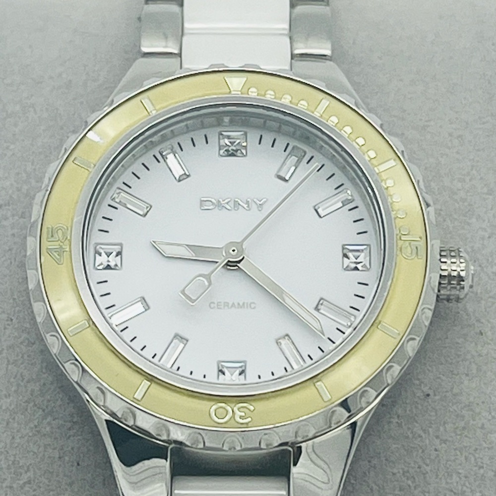 DKNY ceramic watch 32mm case size and 18mm band size. SKU 191
